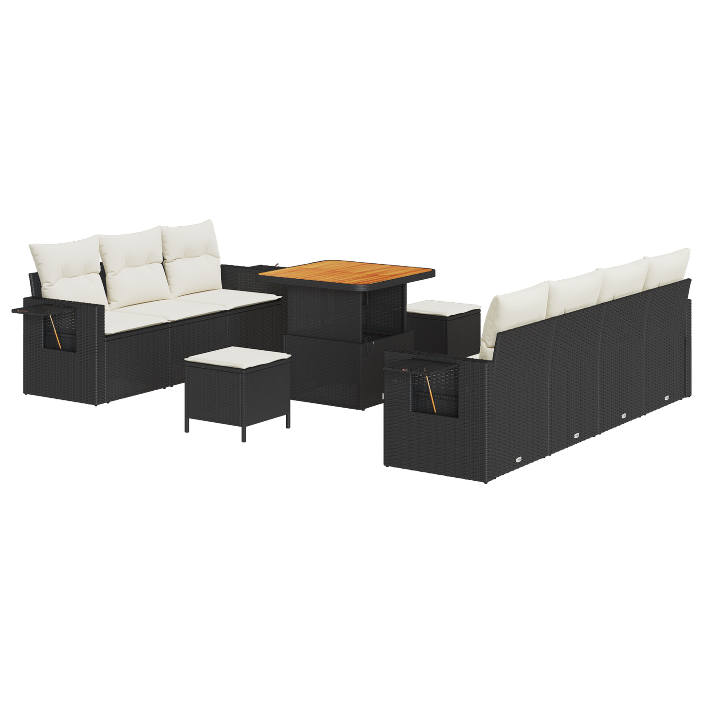 10-teiliges Garten-Sofa-Set mit Kissen Schwarz Poly Rattan Akazie