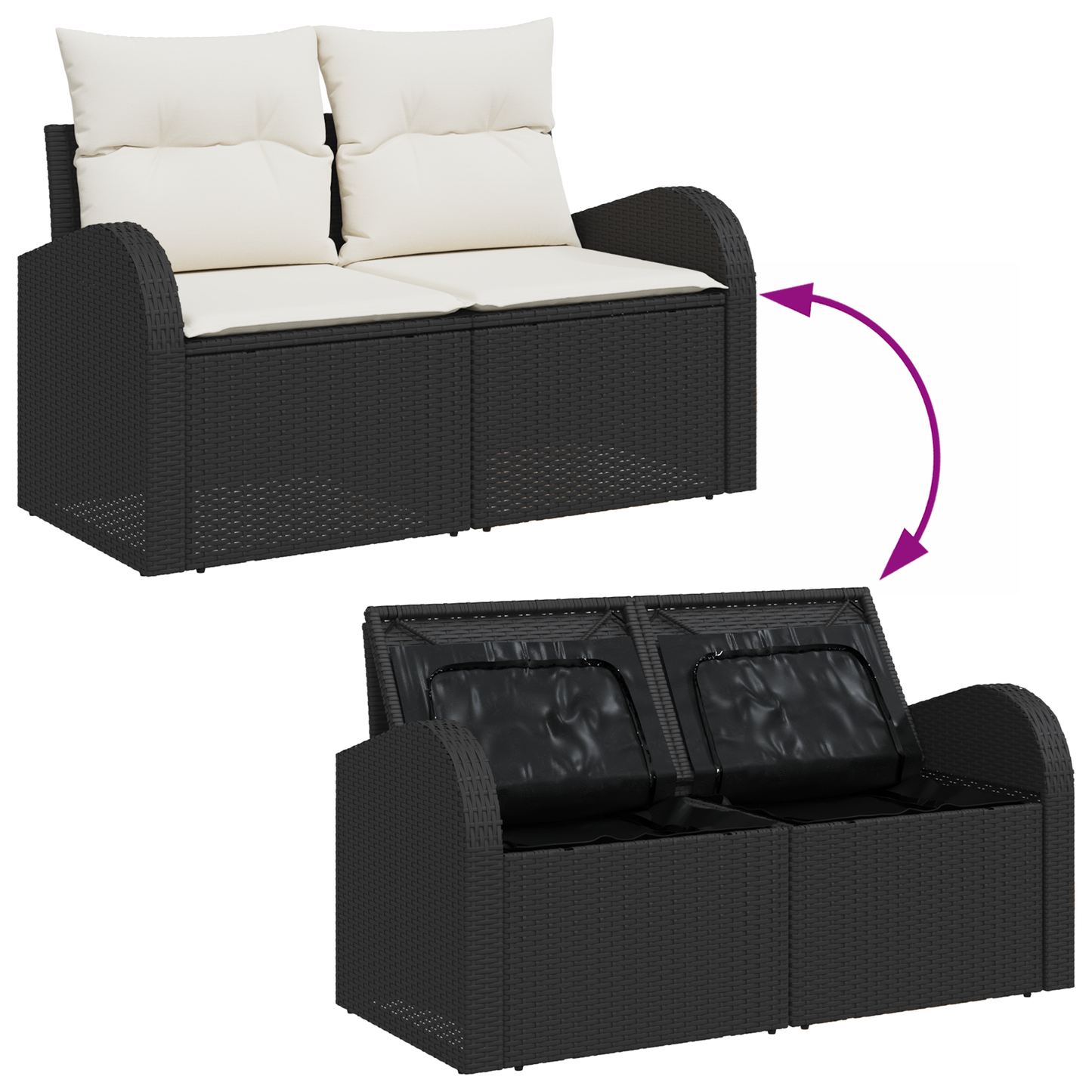 10-teiliges Garten Sofa Set mit Kissen Schwarz Poly Rattan Akazie