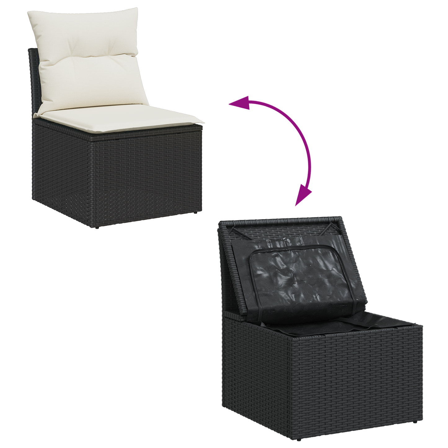 10-teiliges Garten Sofa Set mit Kissen Schwarz Poly Rattan Akazie