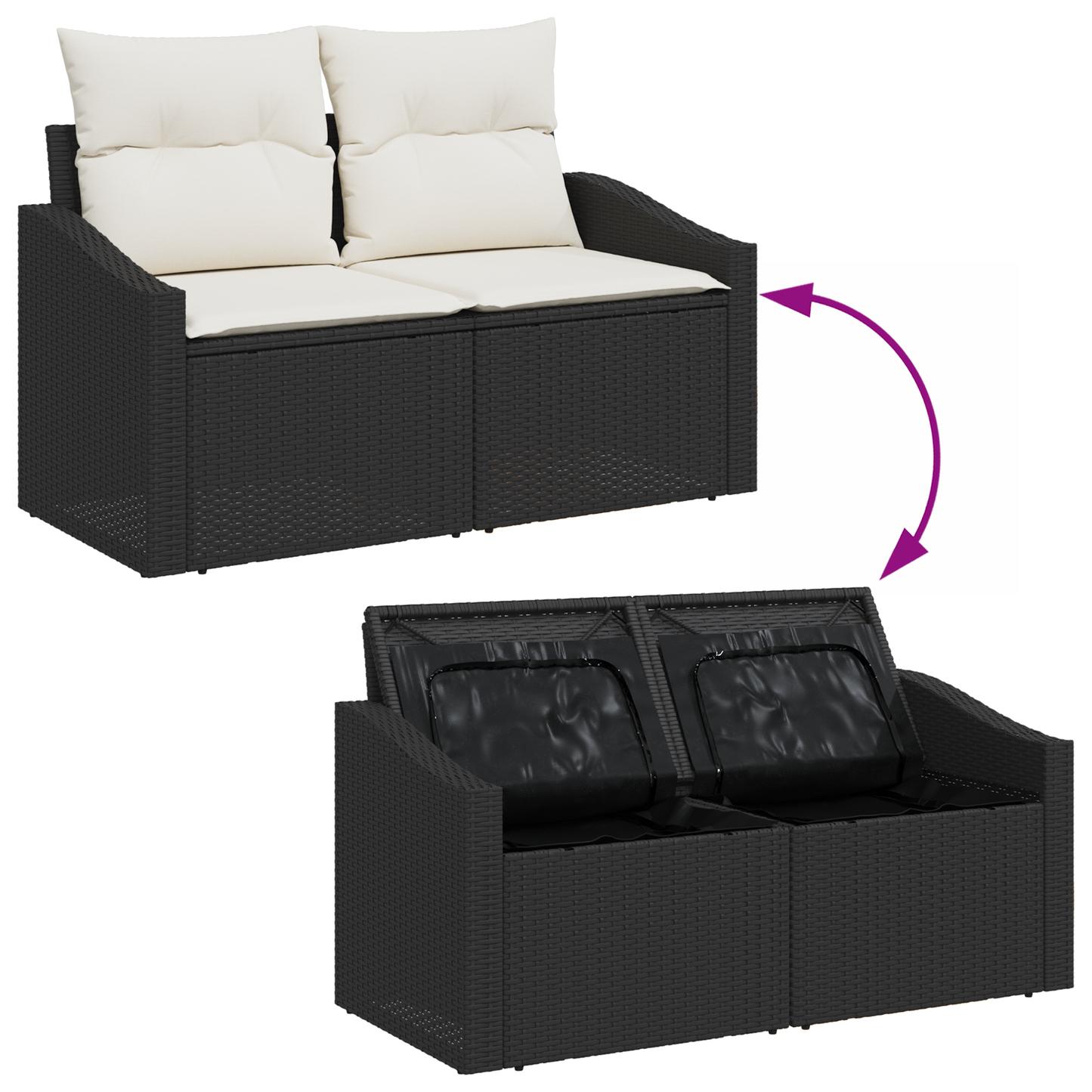 10-teiliges Garten Sofa Set mit Kissen Schwarz Poly Rattan Akazie