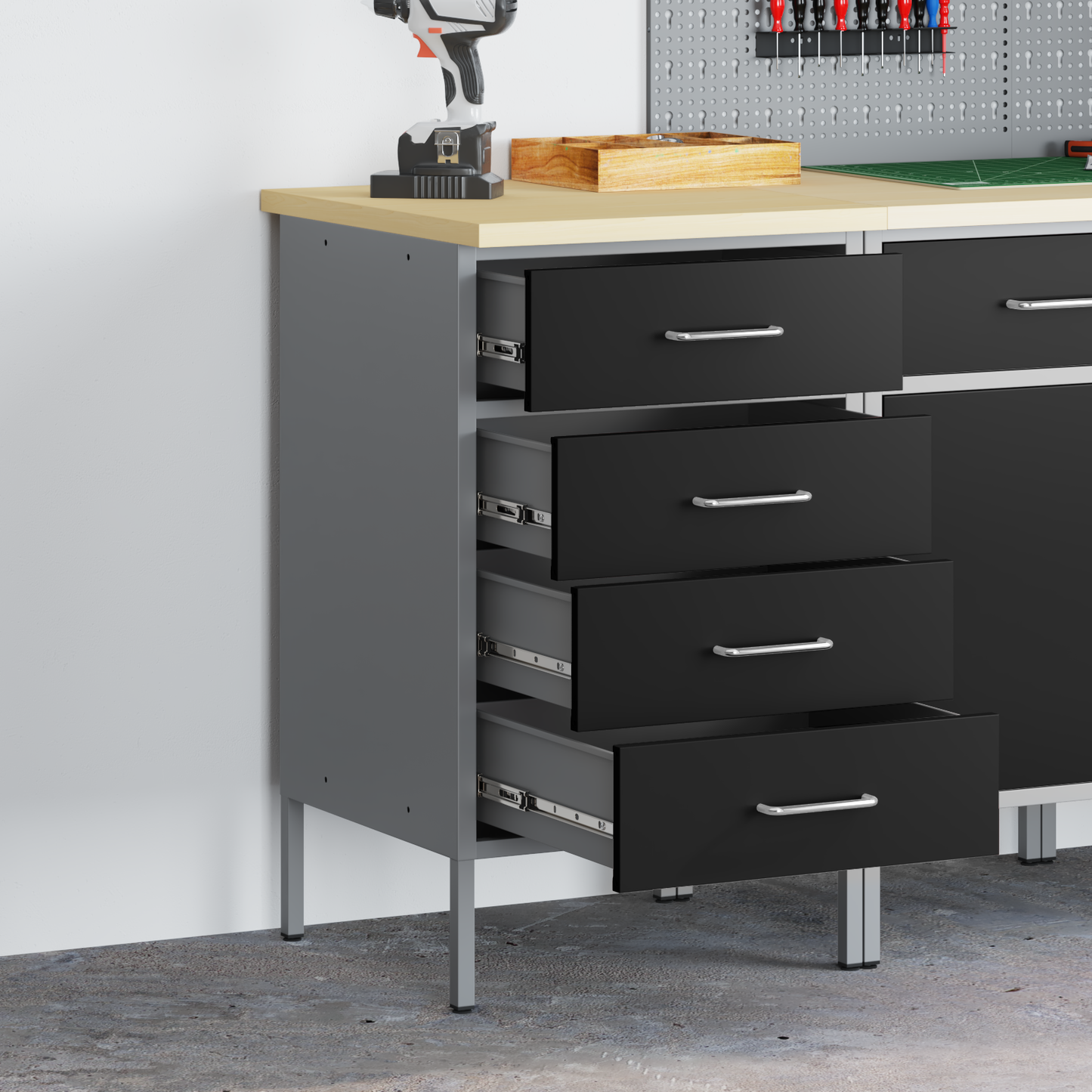 Werkbank mit Schubladen Schwarz und Grau 50 x 55 x 85 cm