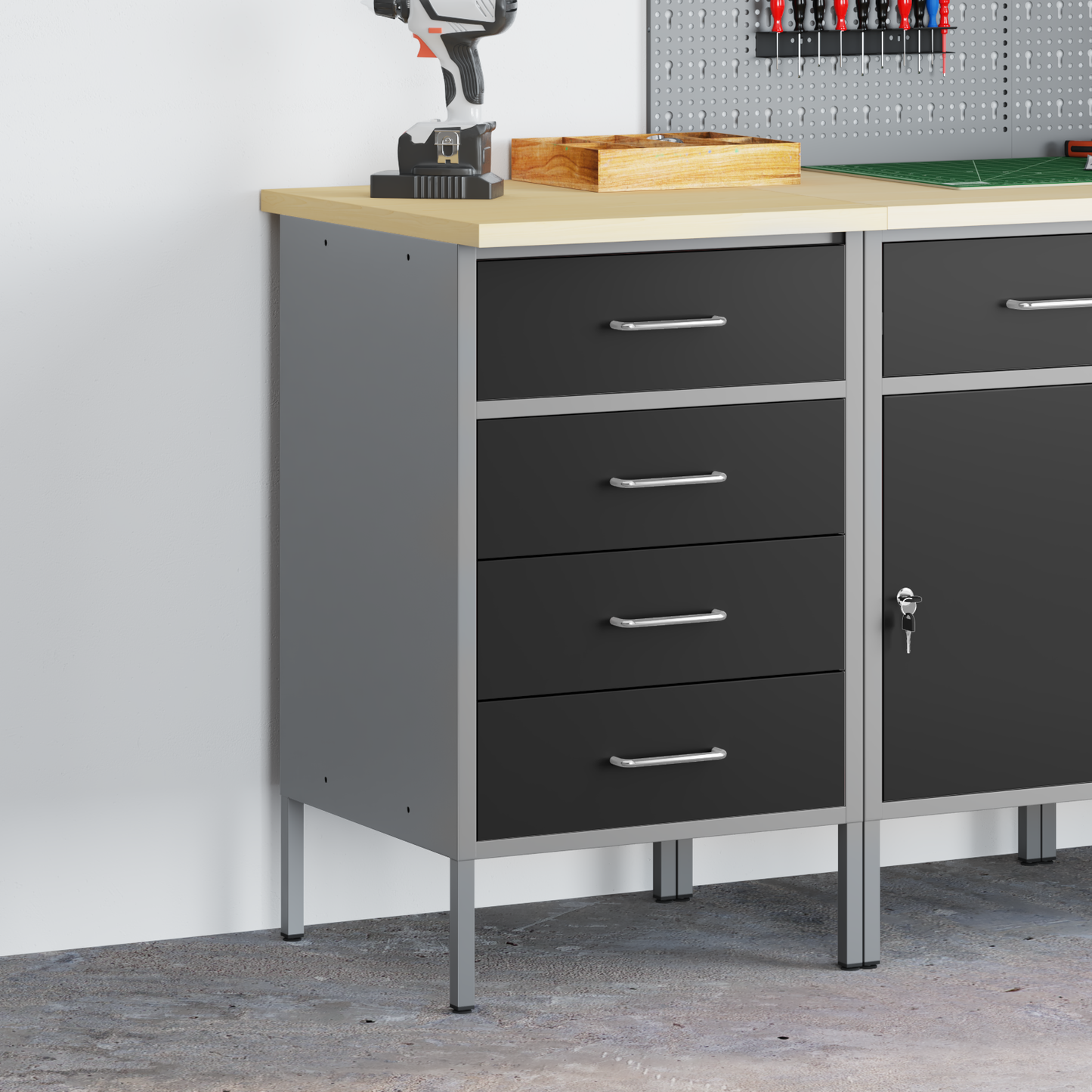 Werkbank mit Schubladen Schwarz und Grau 50 x 55 x 85 cm