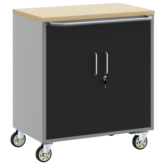 Werkbank Mit Rad mit Speicher Schwarz und Grau 75 x 45 x 85 cm