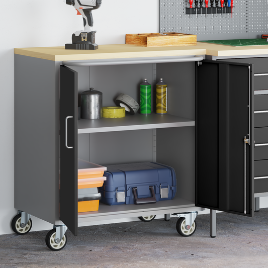 Werkbank Mit Rad mit Speicher Schwarz und Grau 75 x 45 x 85 cm