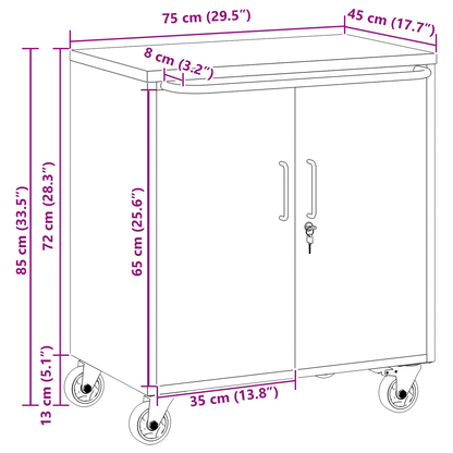 Werkbank Mit Rad mit Speicher Schwarz und Grau 75 x 45 x 85 cm