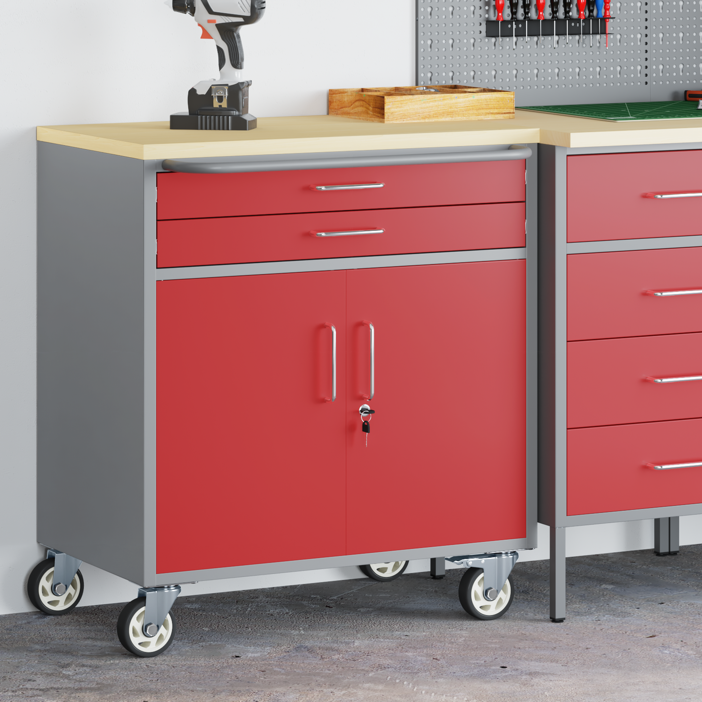 Werkbank Rot und Grau 75 x 45 x 85 cm Pulverbeschichteter Stahl