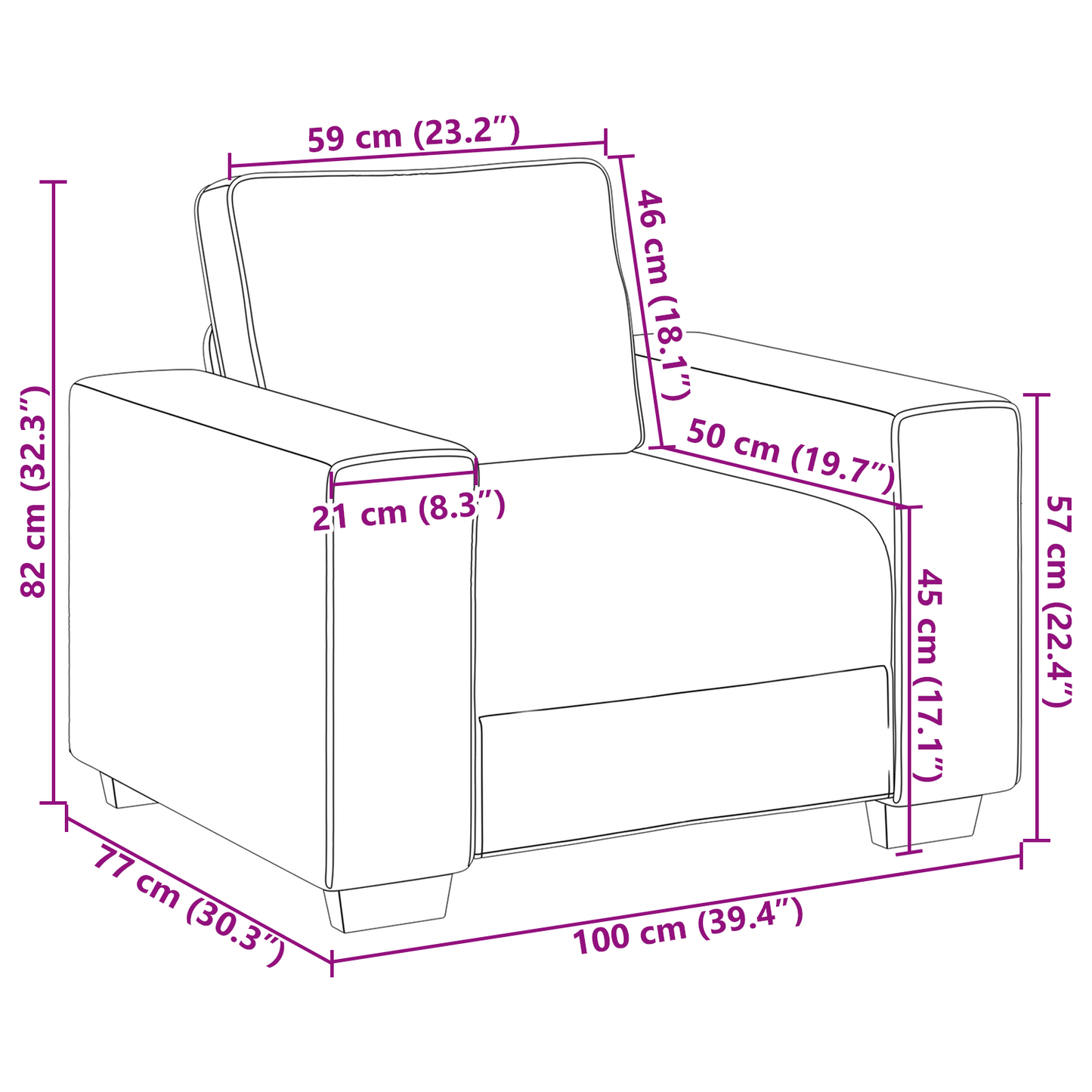 Sessel 60 cm Leinen