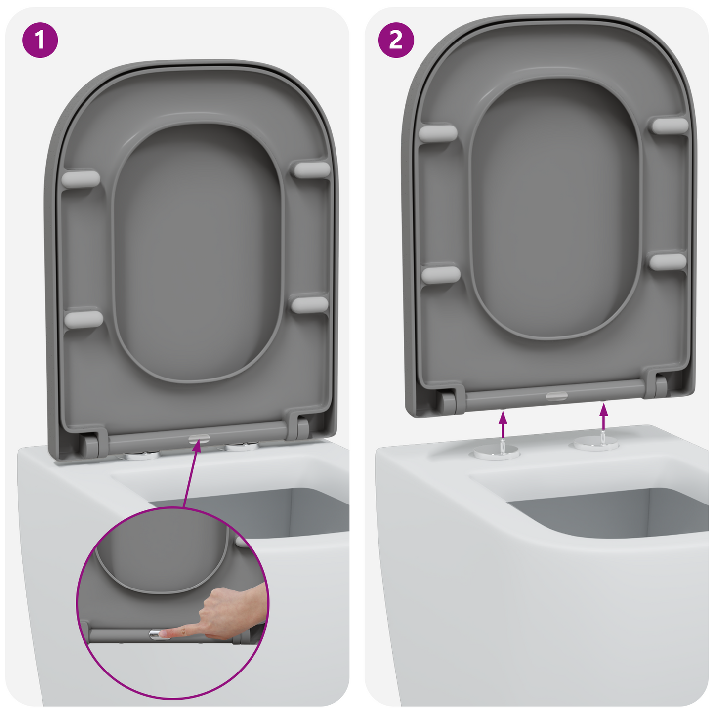 Toilettendeckel mit Schnellverschluss und sanftem Schließen Duroplast Grau