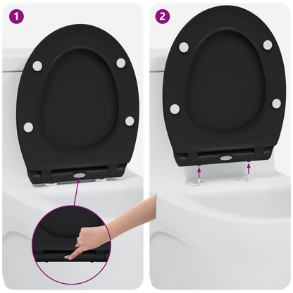 Toilettensitz mit Schnellverschluss und sanftem Schließen aus Duroplast Schwarz
