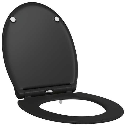 Toilettensitz mit Schnellverschluss und sanftem Schließen aus Duroplast Schwarz