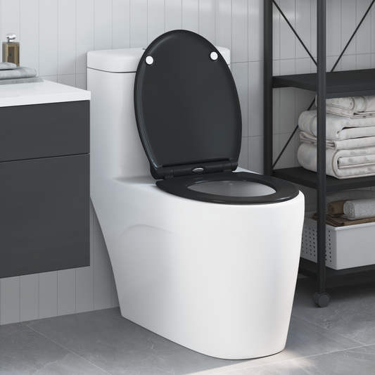 Toilettensitz mit Schnellverschluss und sanftem Schließen aus Duroplast Schwarz