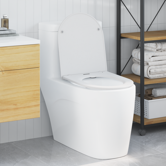 Schnellanpassbarer Toilettensitz mit sanftem Schließen aus Duroplast in Weiß