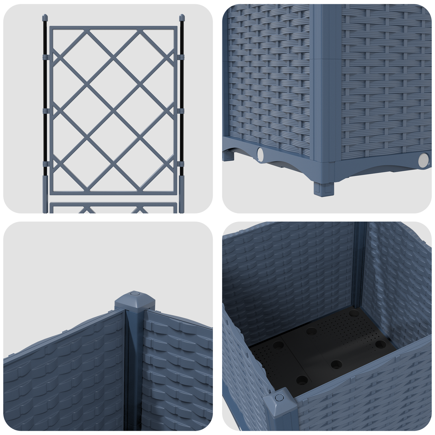 Gartenpflanzer mit Gitter Grau 40 x 40 x 143 cm PP