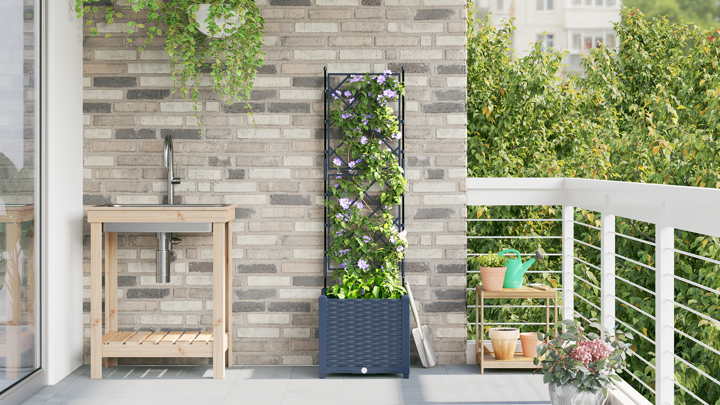 Gartenpflanzer mit Gitter Grau 40 x 40 x 143 cm PP