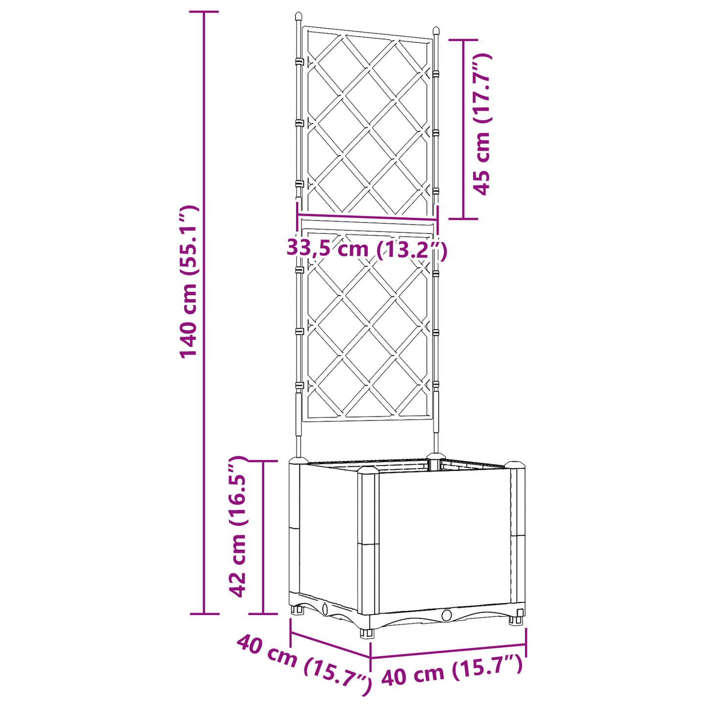 Gartenpflanzer mit Gitter Grau 40 x 40 x 143 cm PP