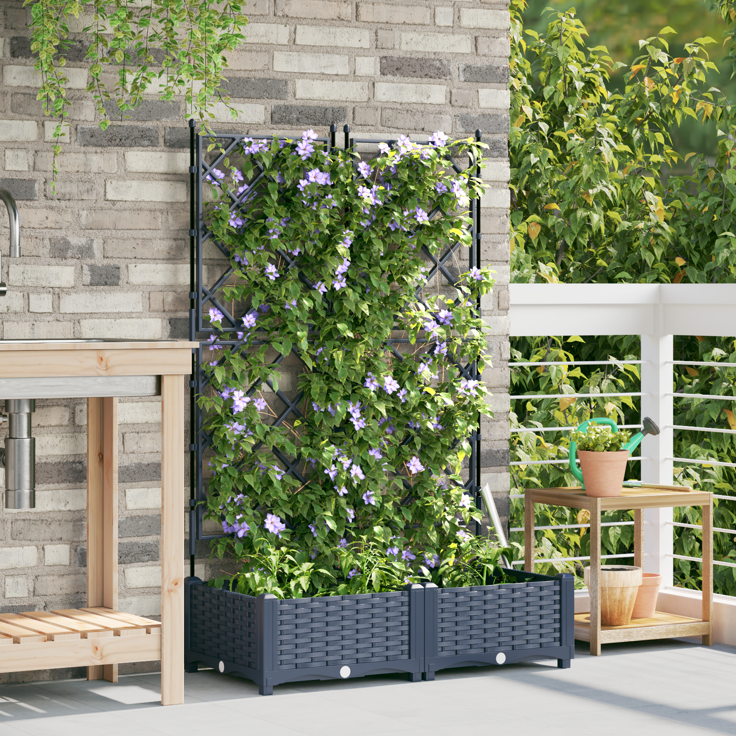 Gartenpflanzer mit Gitter 2 pcs Grau 80 x 40 x 125,5 cm PP