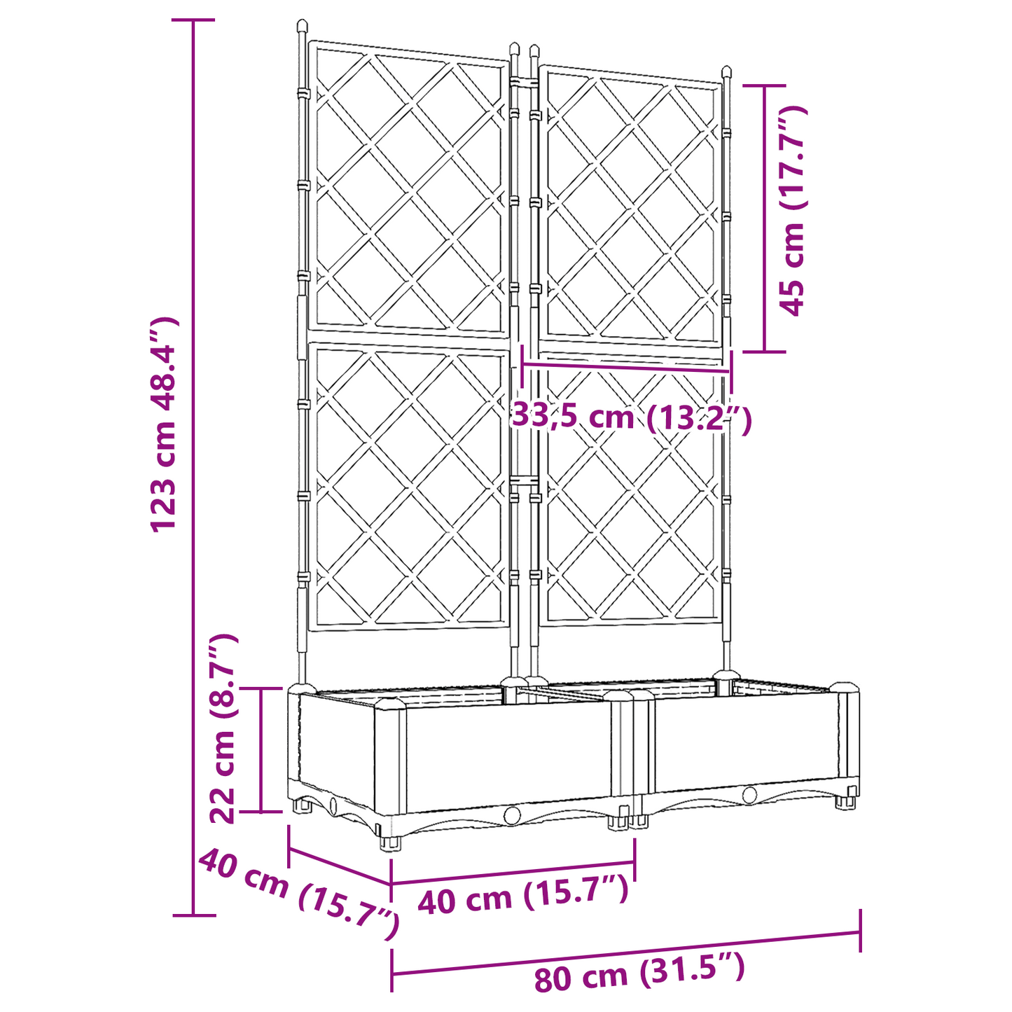 Gartenpflanzer mit Gitter 2 pcs Grau 80 x 40 x 125,5 cm PP