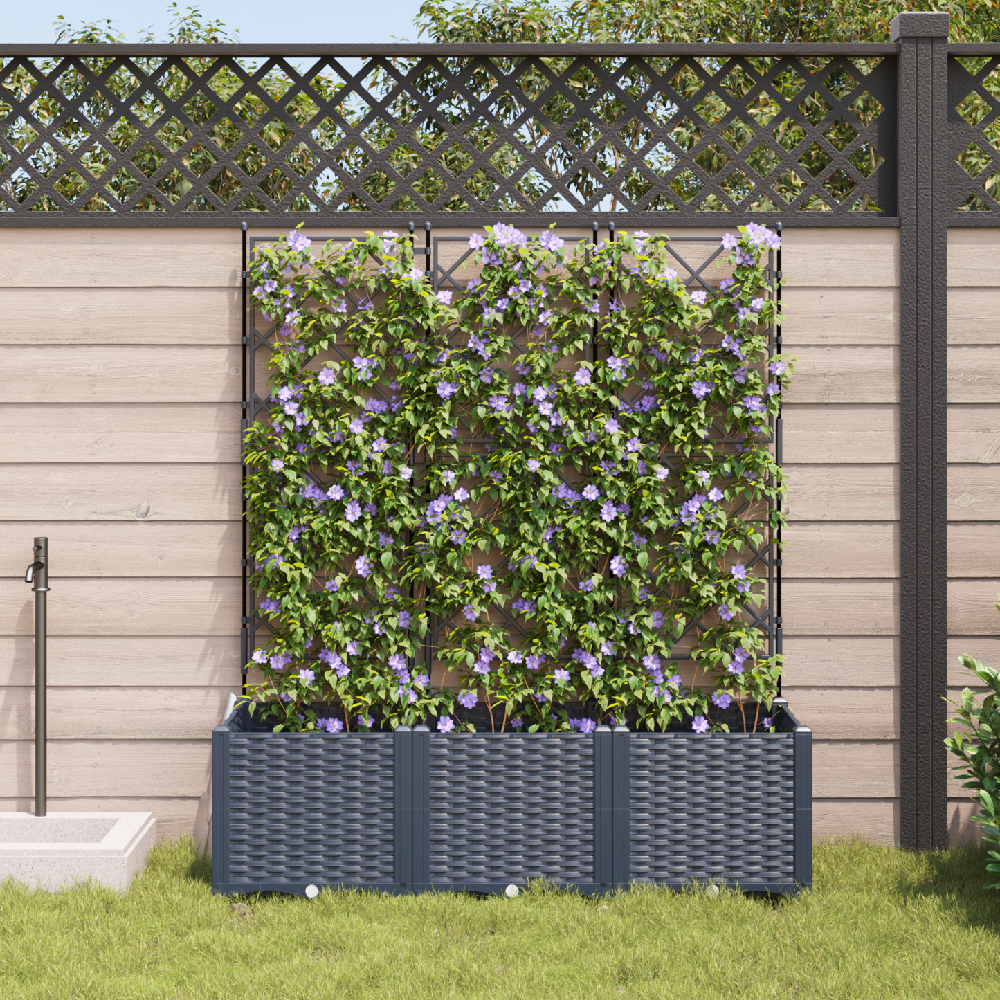 Gartenpflanzer mit Gitter 3 pcs Grau 120 x 40 x 143 cm PP