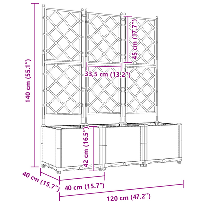 Gartenpflanzer mit Gitter 3 pcs Grau 120 x 40 x 143 cm PP