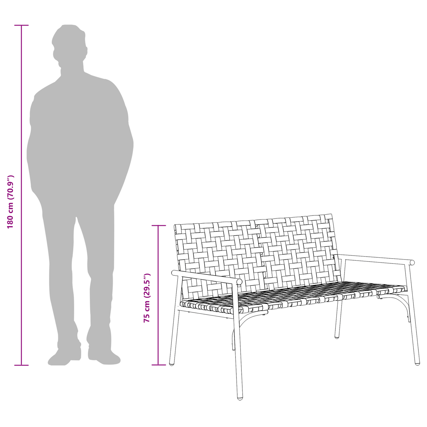 Gartenstuhl Schwarz 113 x 79 x 75cm Poly-Rattan