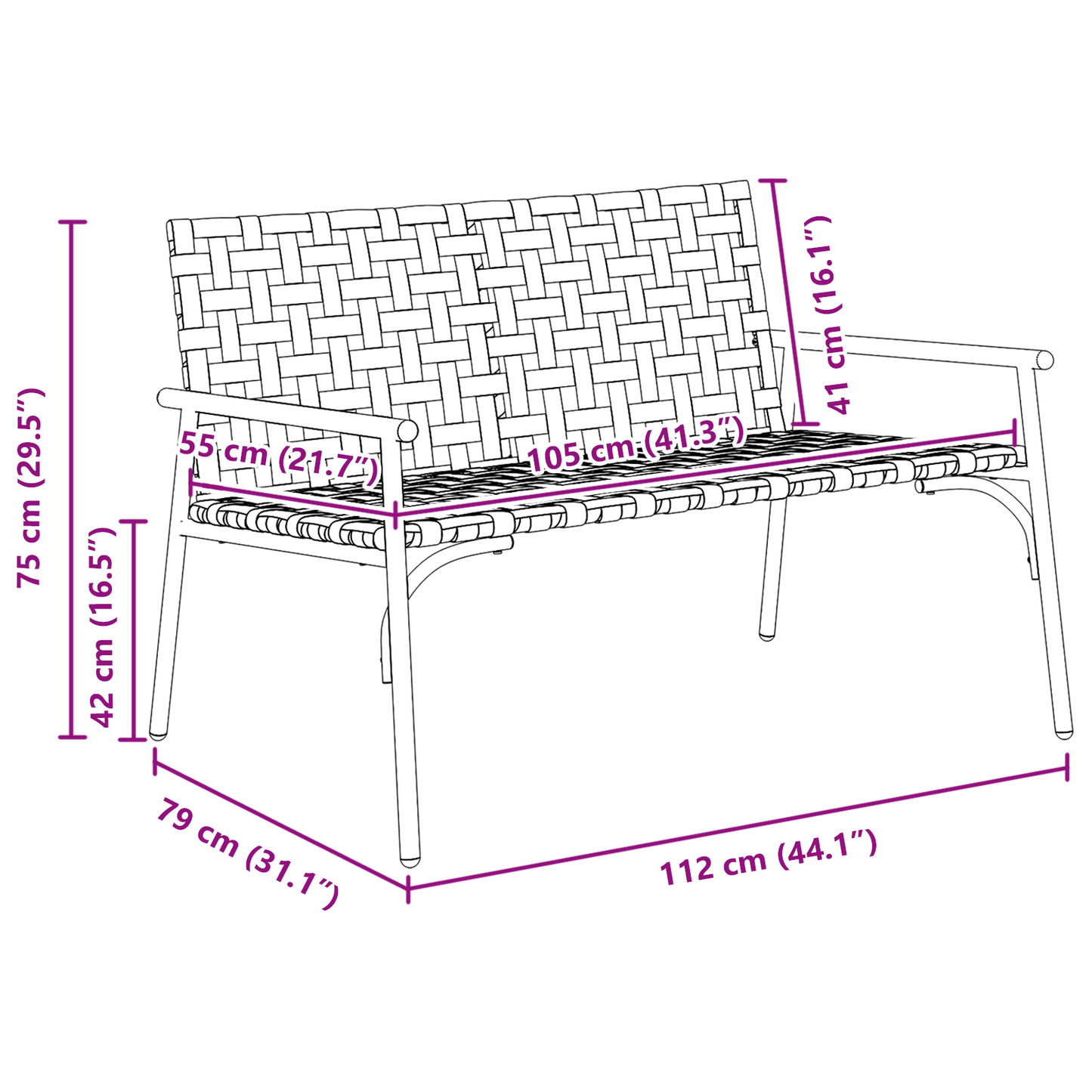 Gartenstuhl Schwarz 113 x 79 x 75cm Poly-Rattan