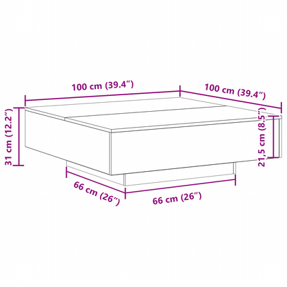 Couchtisch Eiche handwerklich 100 x 100 x 31 cm Holzwerkstoff
