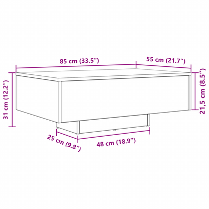 Couchtisch Eiche handwerklich 85 x 55 x 31 cm Holzwerkstoff