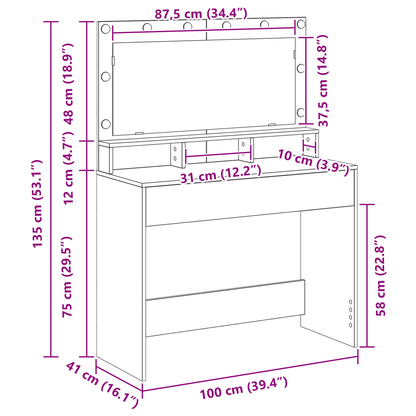 Schminktisch mit Regal Weiß 100 x 41 x 135 cm Holzwerkstoff