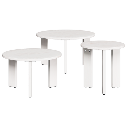 Couchtisch 3 pcs Weiß 47,5 x 47,5 x 27 cm Massivholz Kiefer
