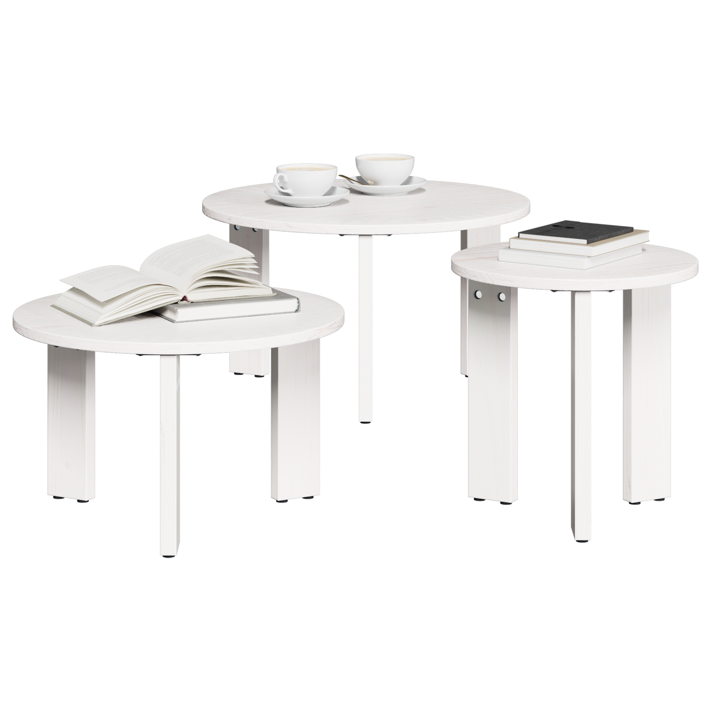 Couchtisch 3 pcs Weiß 47,5 x 47,5 x 27 cm Massivholz Kiefer