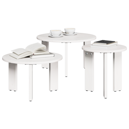 Couchtisch 3 pcs Weiß 47,5 x 47,5 x 27 cm Massivholz Kiefer
