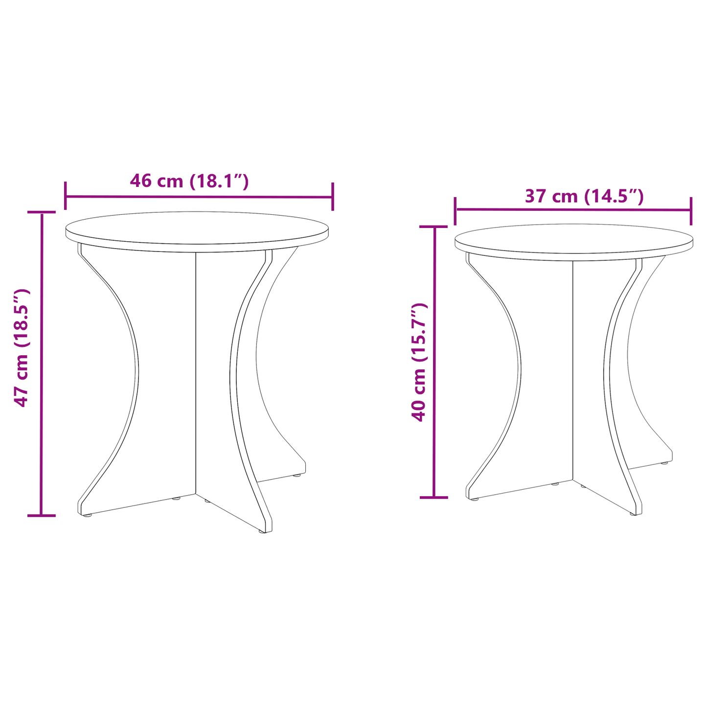 Couchtisch 2 pcs Weiß 46 x 46 x 47 cm Massivholz Kiefer