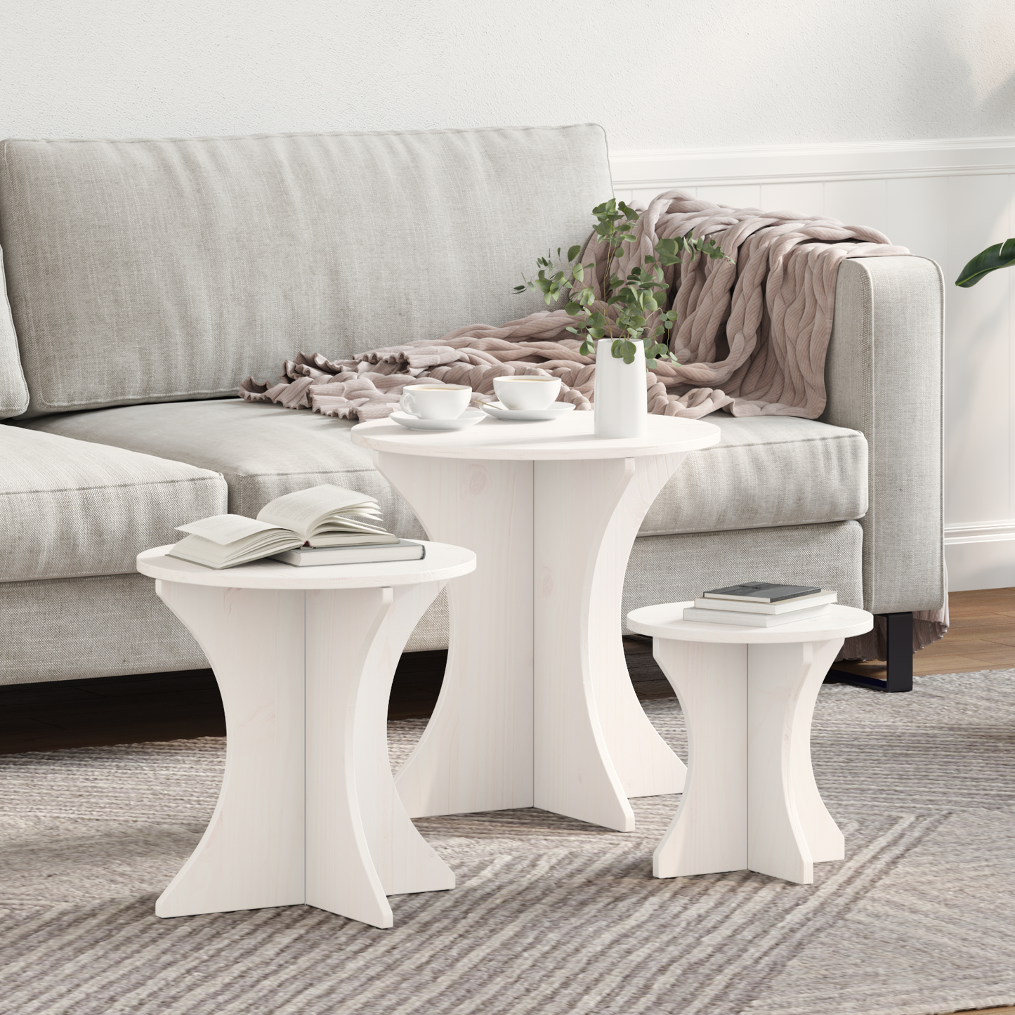 Couchtisch 3 pcs Weiß 46 x 46 x 47 cm Massivholz Kiefer