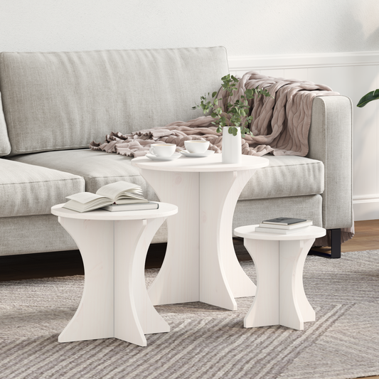 Couchtisch 3 pcs Weiß 46 x 46 x 47 cm Massivholz Kiefer