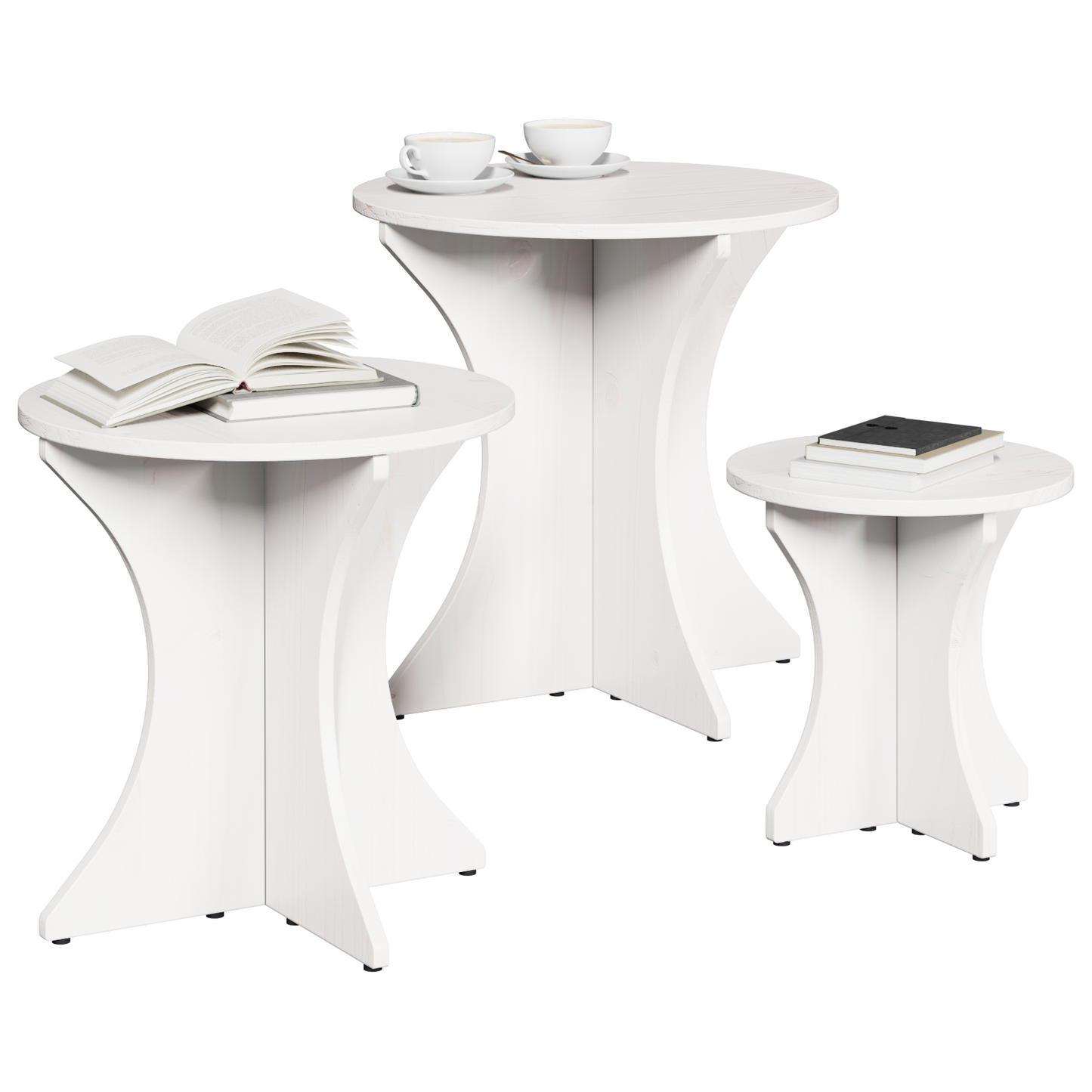 Couchtisch 3 pcs Weiß 46 x 46 x 47 cm Massivholz Kiefer