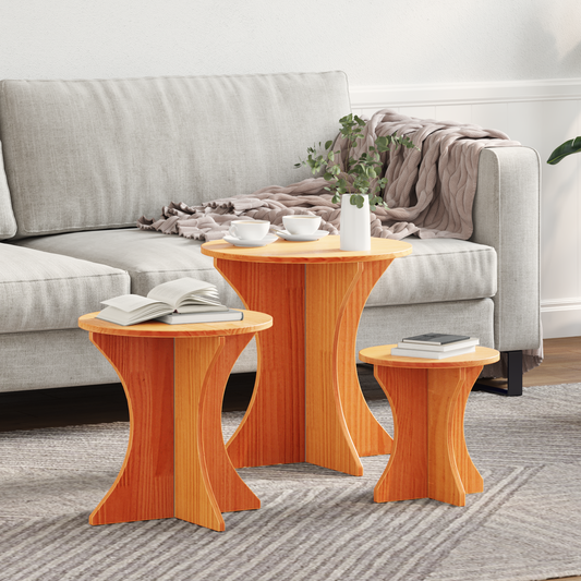 Couchtisch 3 pcs Wachsbraun 46 x 46 x 47 cm Massivholz Kiefer