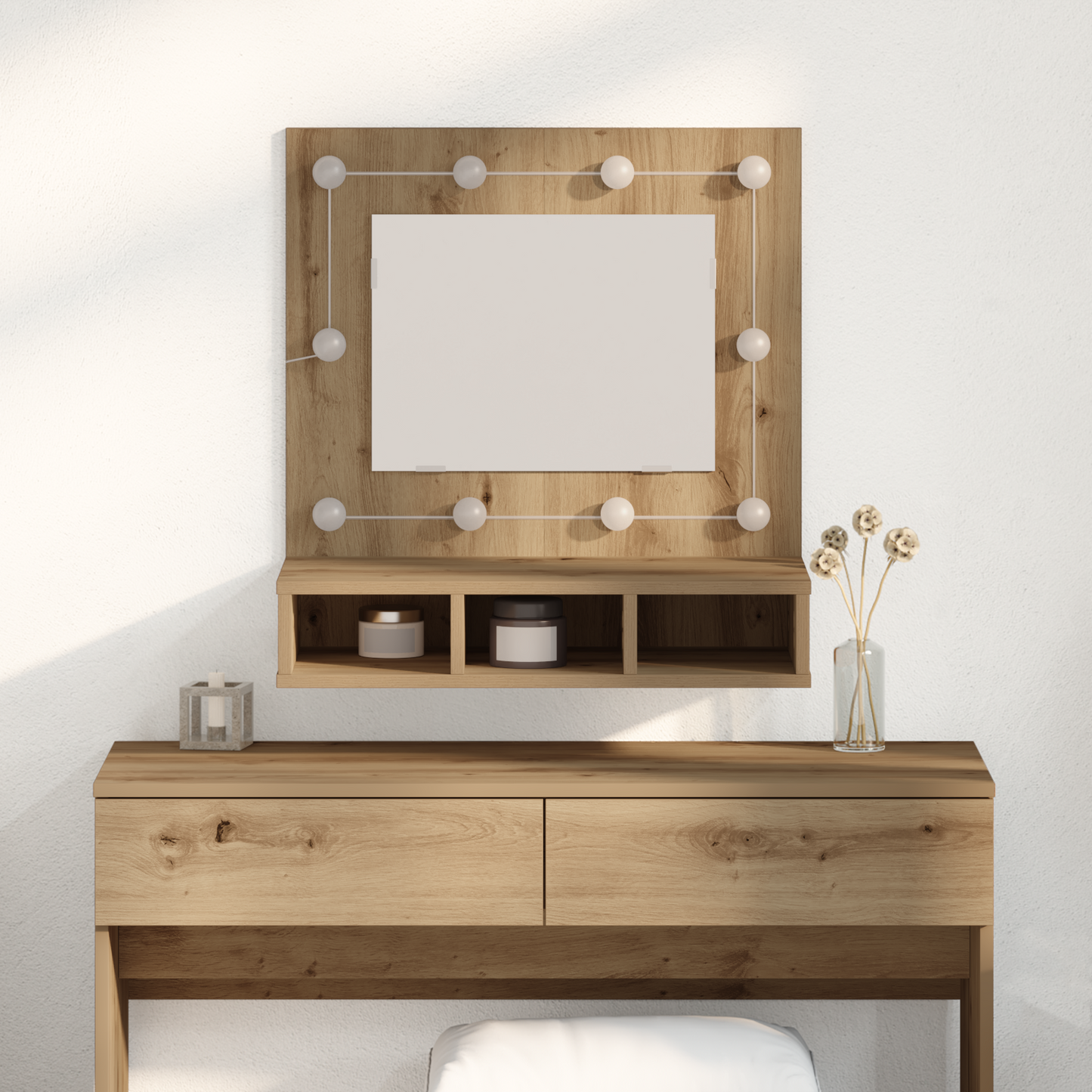 Spiegelschrank mit Regal Eiche handwerklich 62 x 31,5 x 62 cm