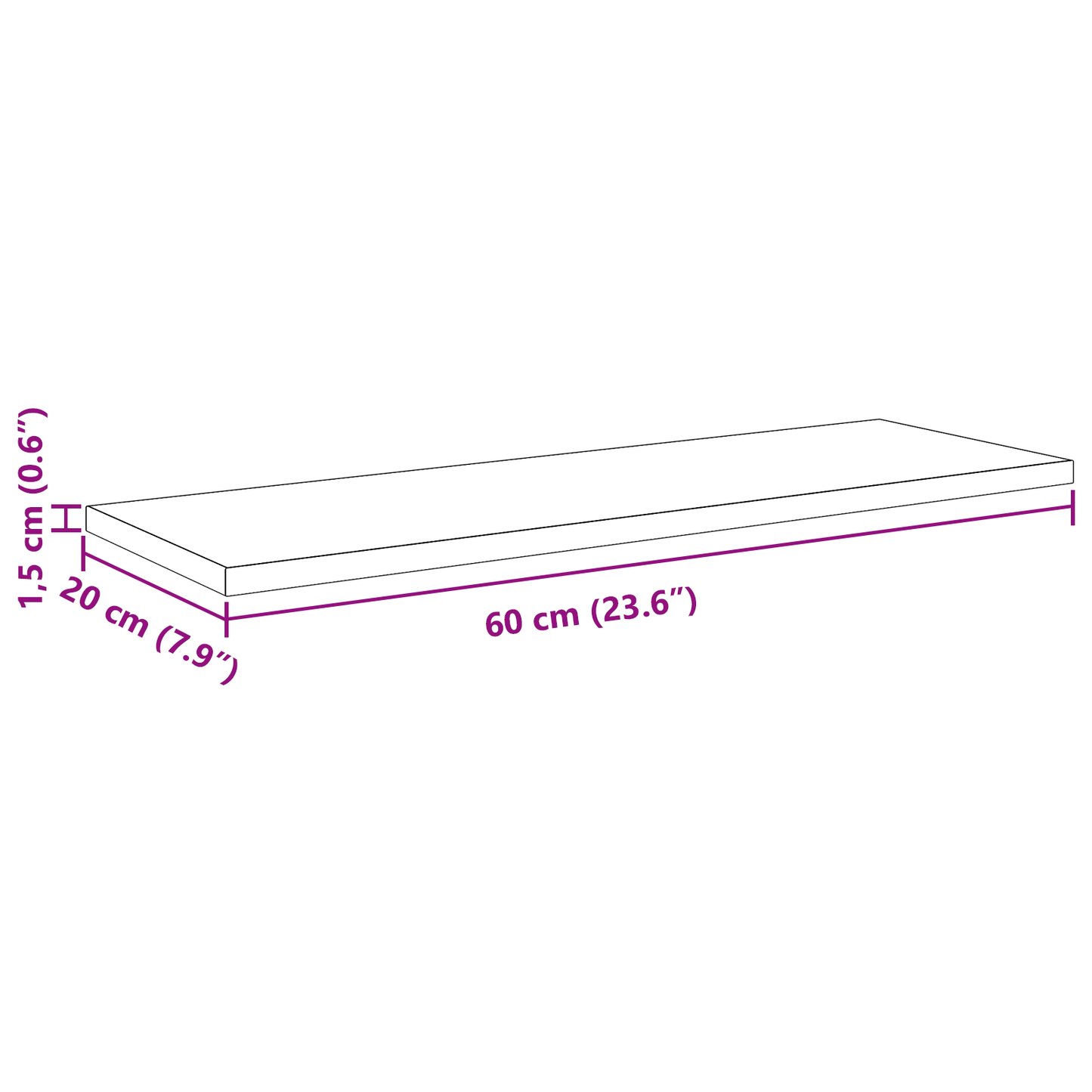 Schwarze Eichen Bücherregal Bretter - 4er Set, 60x20x1,5 cm, aus Spanholz